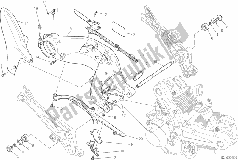 Alle onderdelen voor de Zwenkarm van de Ducati Monster 796-DMT 2014